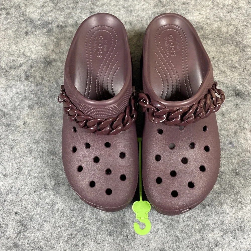 CROCS Siren Dark‎ Cherry Chain Clog Heel W 12 M 10 Comfort Platform Waterproof